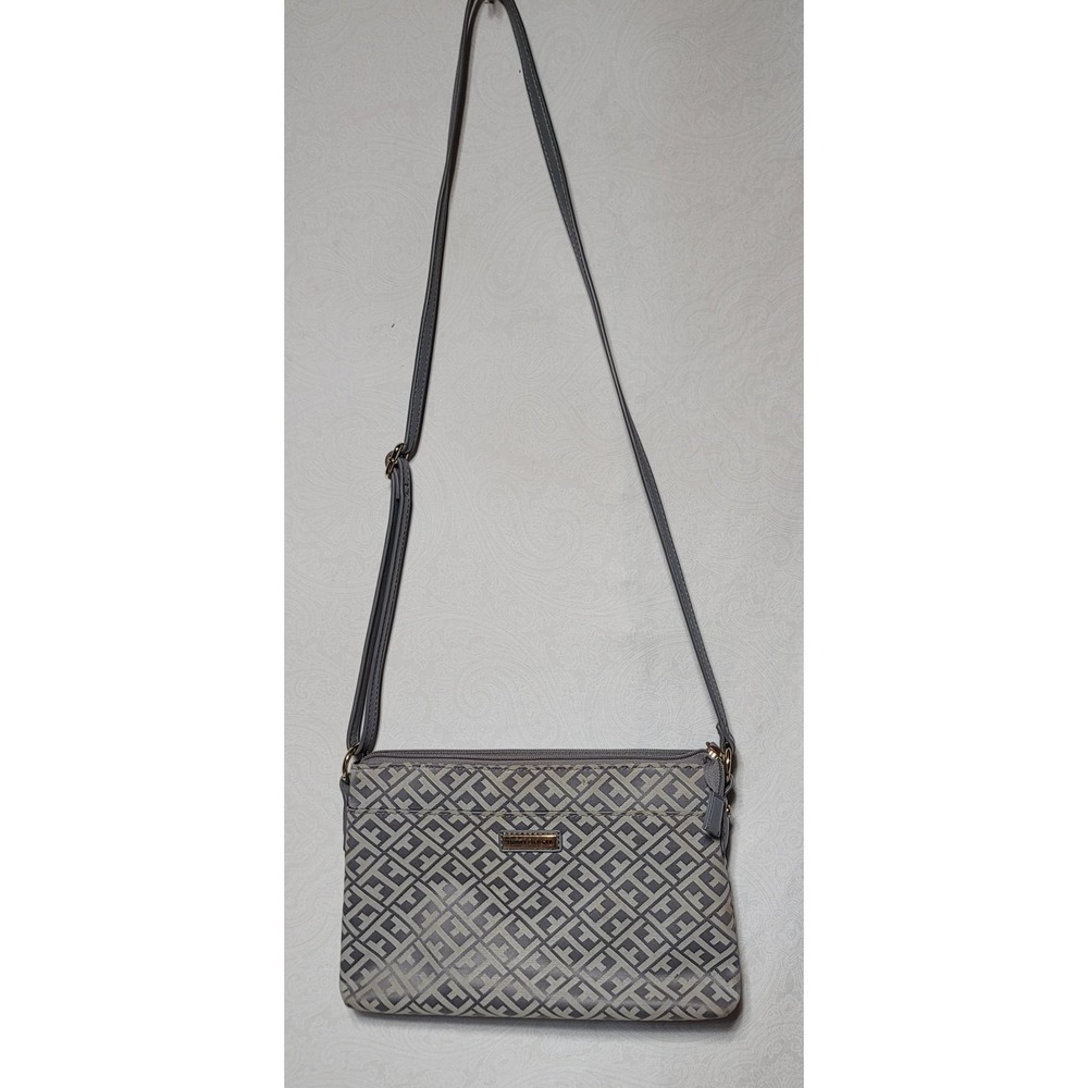 Tommy Hilfiger Grey Monogram Jacquard Crossbody Bag Gold Hardware